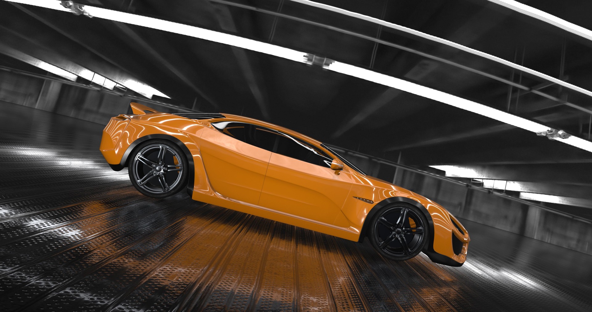 Generic Luxury orange concept sports car 3d render